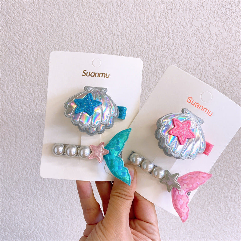 Girl'S Simple Style Classic Style Mermaid Cloth Contrast Collar Hair Clip