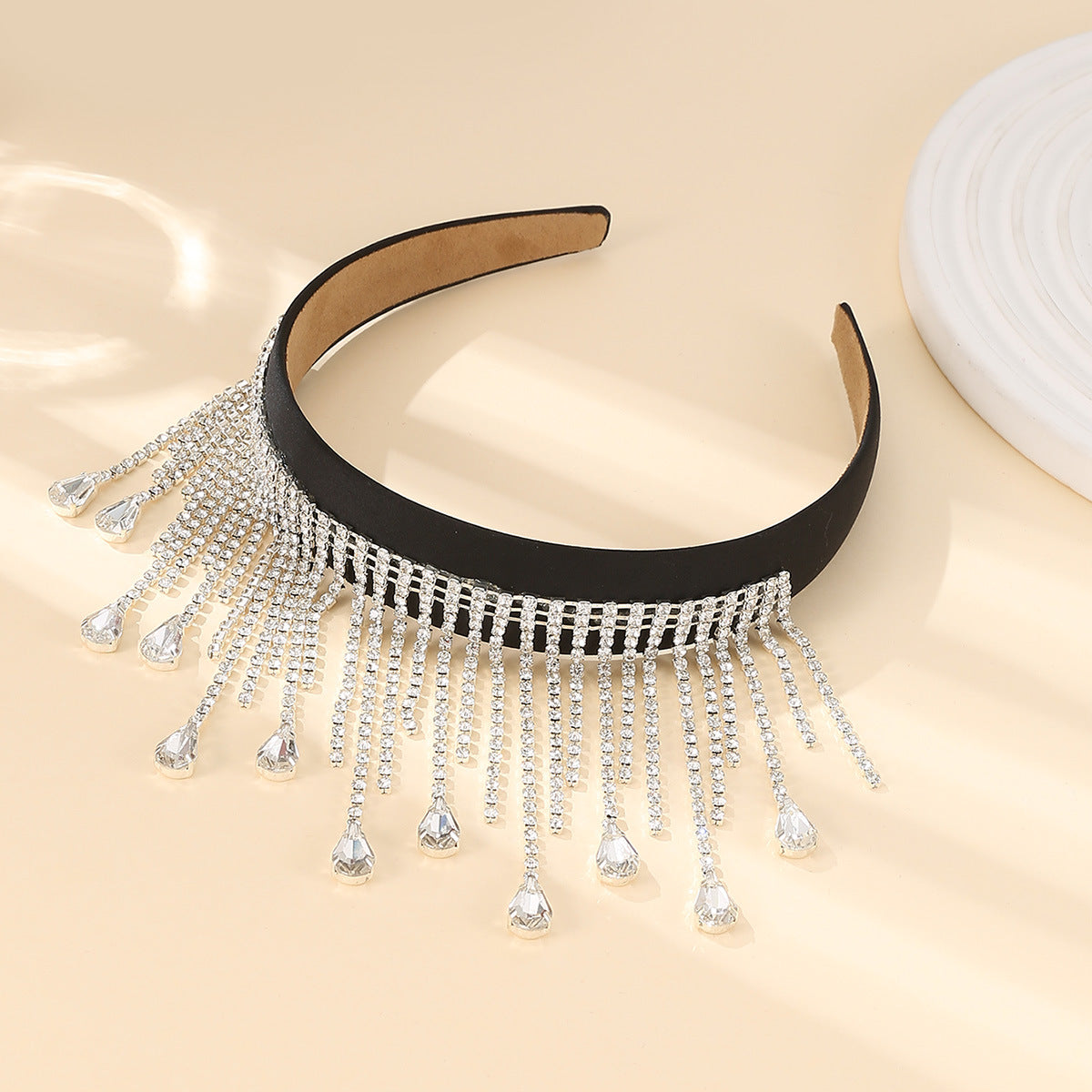 elegant tassel rhinestone sponge hair band 1 piece