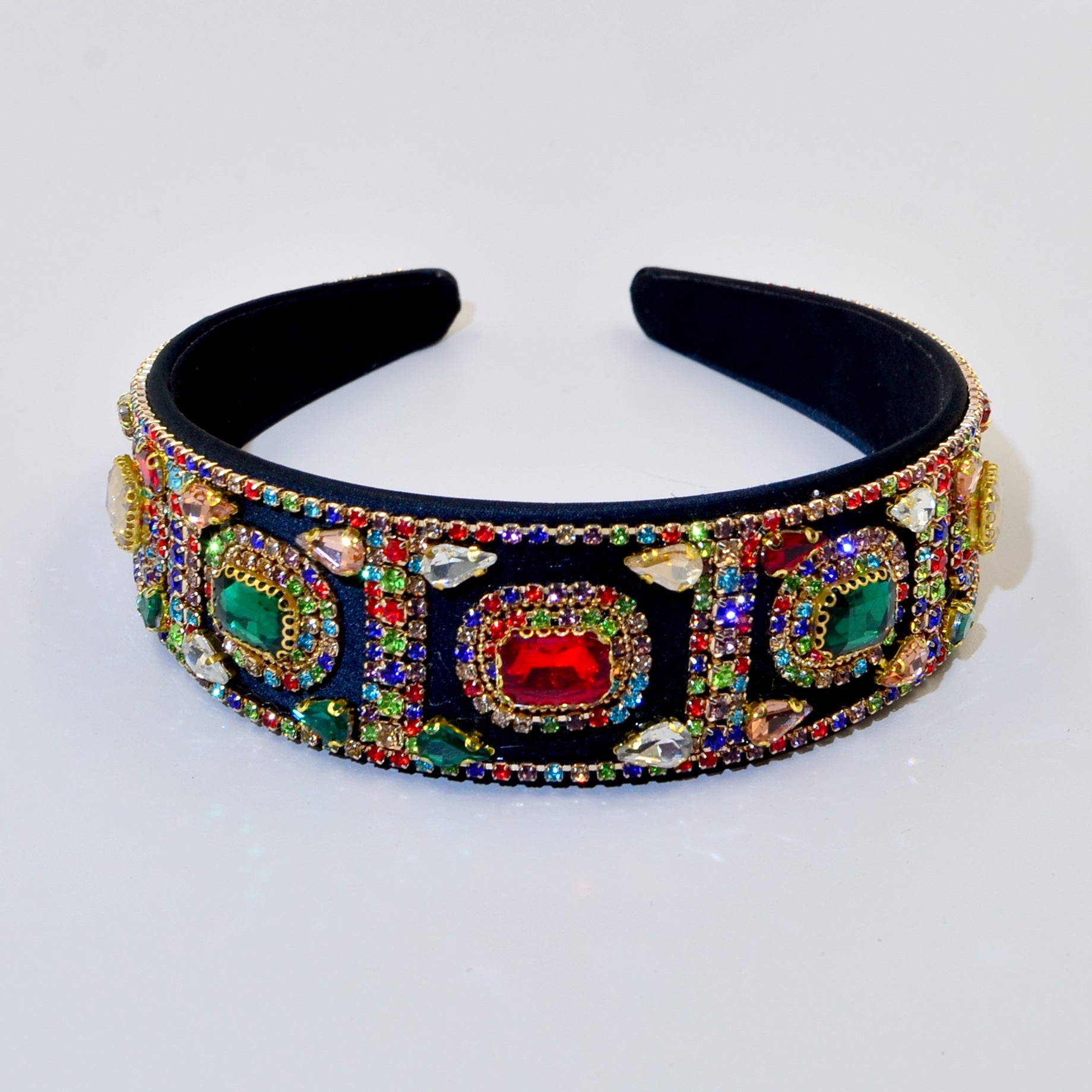 Women's Elegant Color Block Rhinestone Flannel Handmade Hair Band