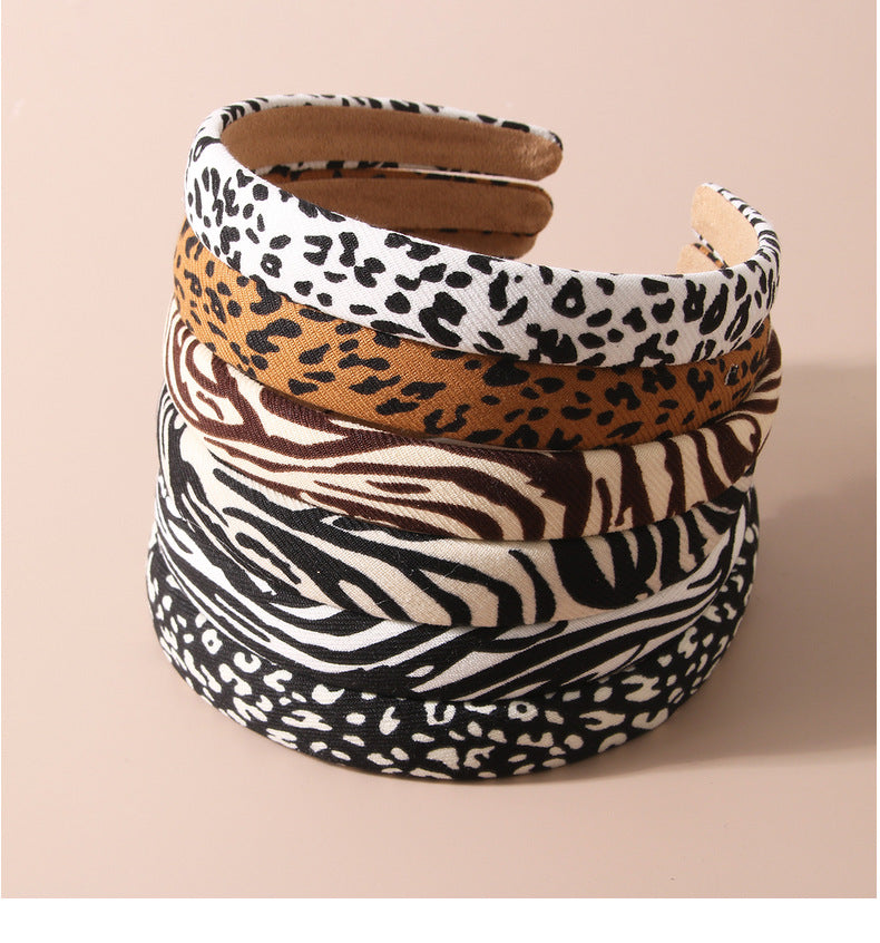 Guanyang  Zebra Print Leopard Print Headband  Retro Sponge Face Washing Pressure Hairband Simple Fashion Headband Hair Accessories