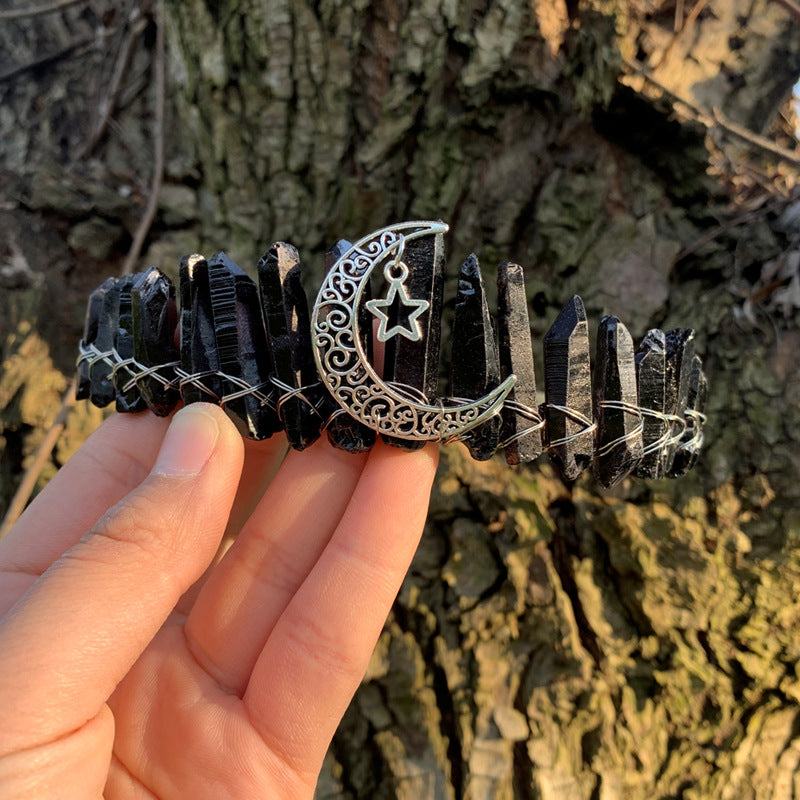 retro star moon crown alloy natural crystal crown