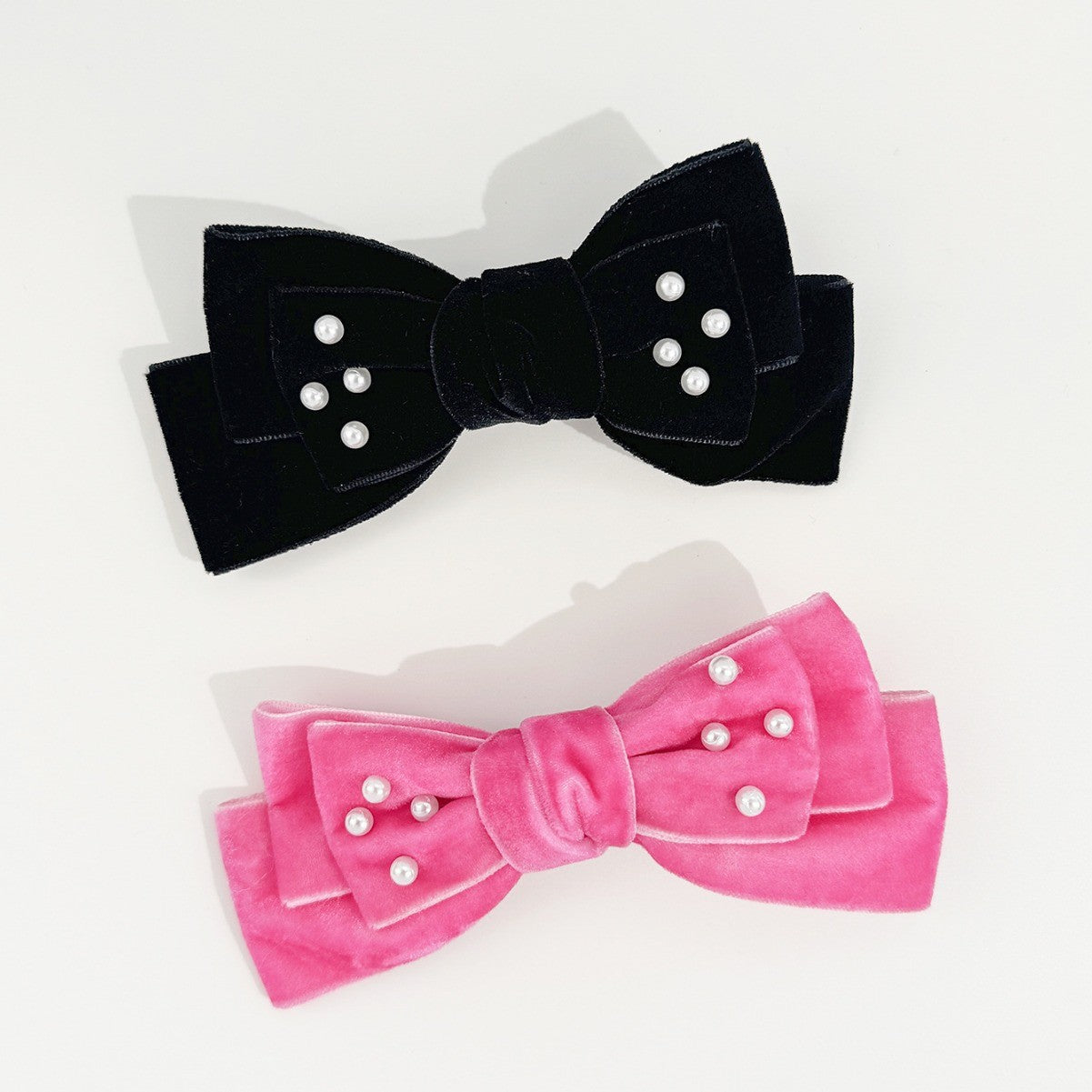 Women's Basic Bow Knot Flocking Inlaid Pearls Hair Clip