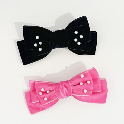 Women's Basic Bow Knot Flocking Inlaid Pearls Hair Clip