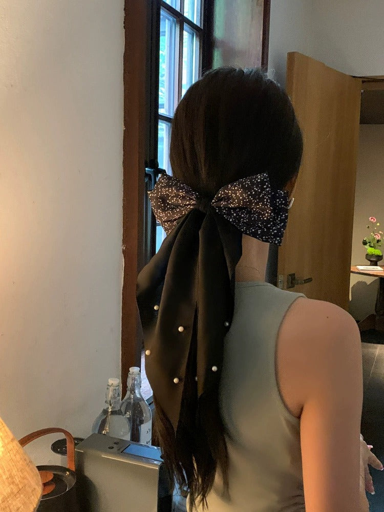Women's Elegant Sweet Bow Knot Cloth Pearl Hair Clip Hair Tie