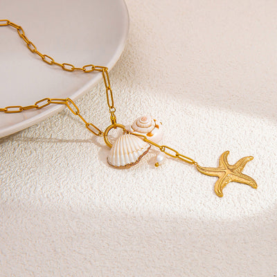 Jewelry Vintage Style Beach Starfish Shell 304 Stainless Steel Plating Pendant Necklace
