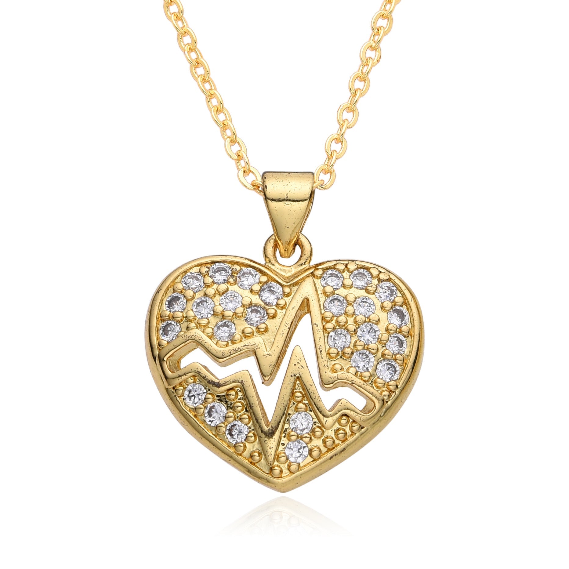 Copper Inlay Heart Shape Zircon Pendant Necklace
