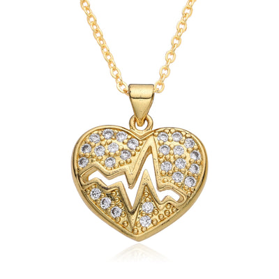 Copper Inlay Heart Shape Zircon Pendant Necklace
