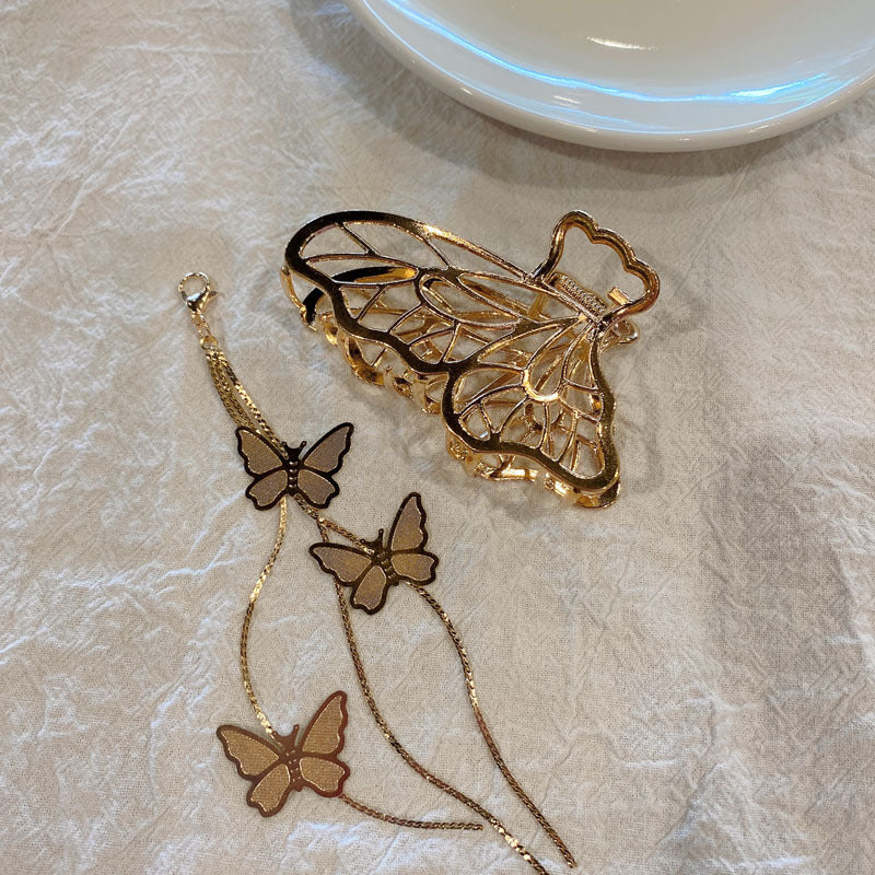 retro butterfly metal pendant tassel hair clip