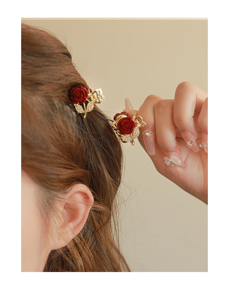 women's lady rose alloy inlay rhinestones hair clip
