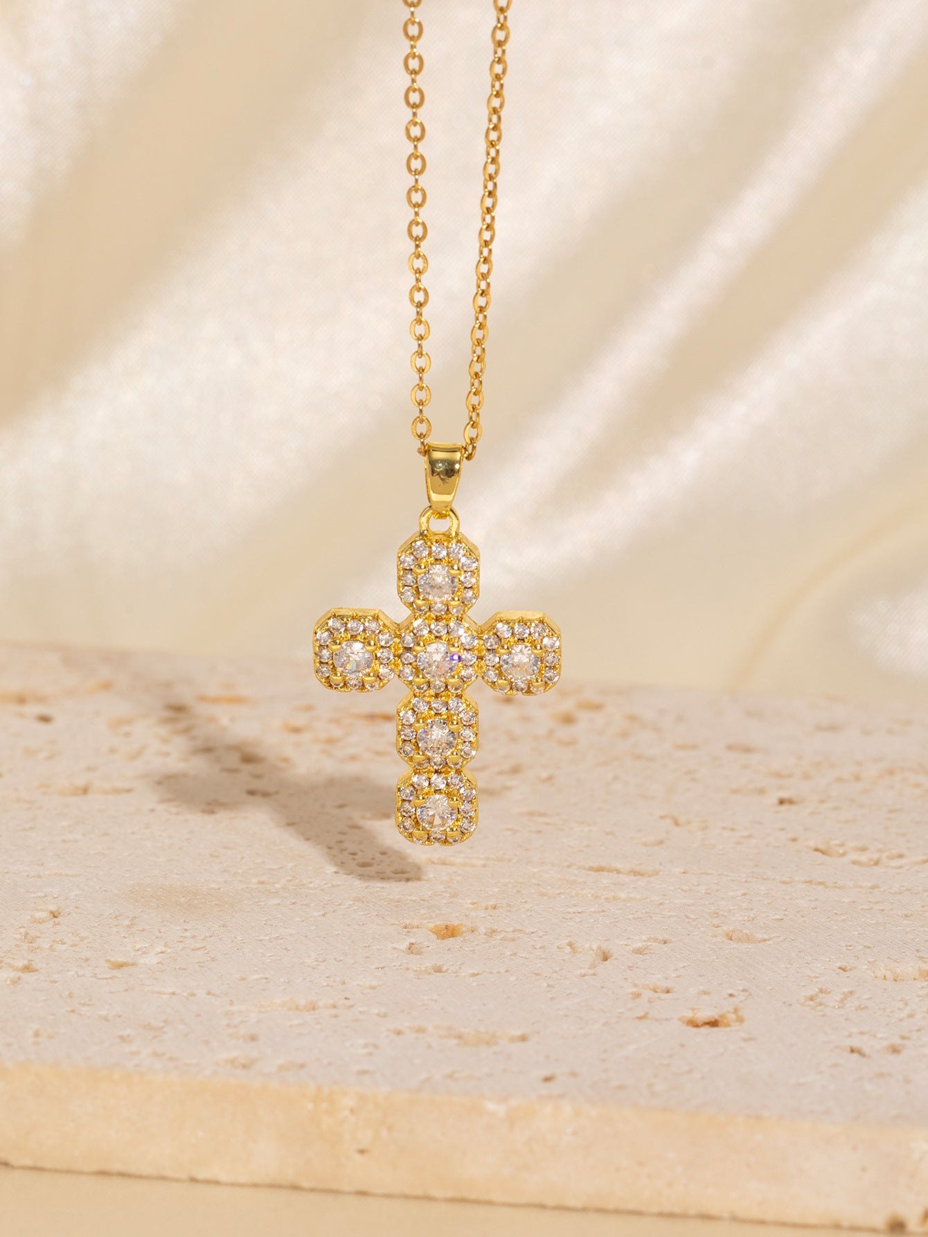 Copper Plating Cross Zircon Pendant Necklace