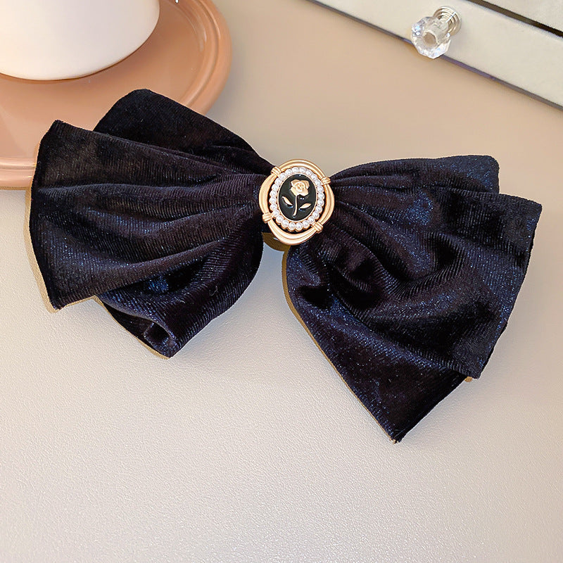 elegant tassel heart shape bow knot flannel inlay artificial pearls rhinestones hair clip 1 piece