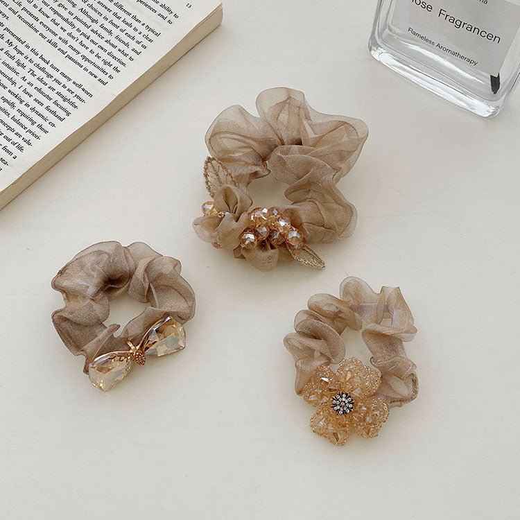 fashion bow knot cloth handmade rhinestones hair tie 1 piece