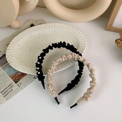 korean new pearl broken hair band female summer new hairpin pleated hair tie all-match out hair pressing headdress