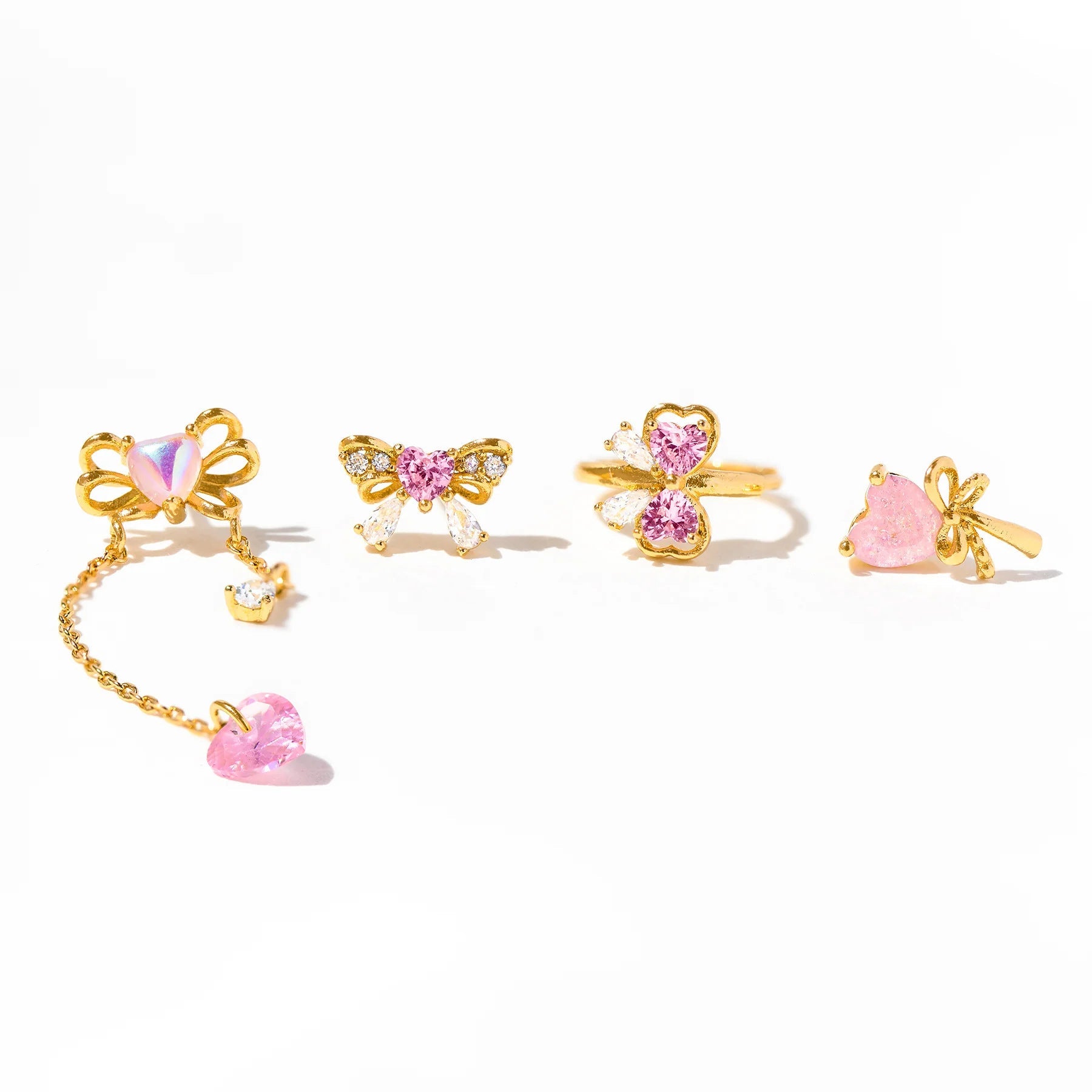 4 Pieces Set Sweet Simple Style Heart Shape Bow Knot Copper Copper Earrings Sets