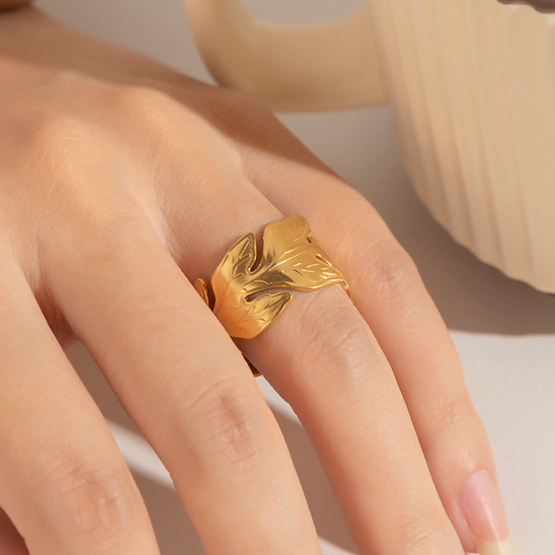 Jewelry Elegant Leaf Heart Shape Titanium Steel Open Rings