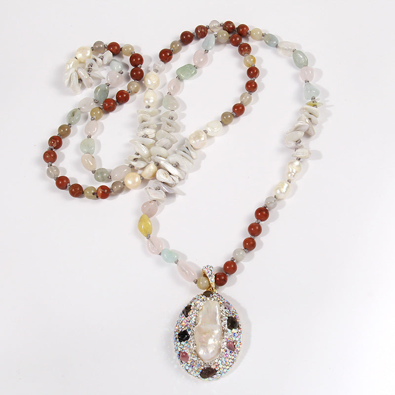 Bohemian Geometric natural stone Beaded Chain Pendant Necklace In Bulk