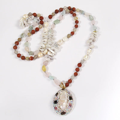 Bohemian Geometric natural stone Beaded Chain Pendant Necklace In Bulk