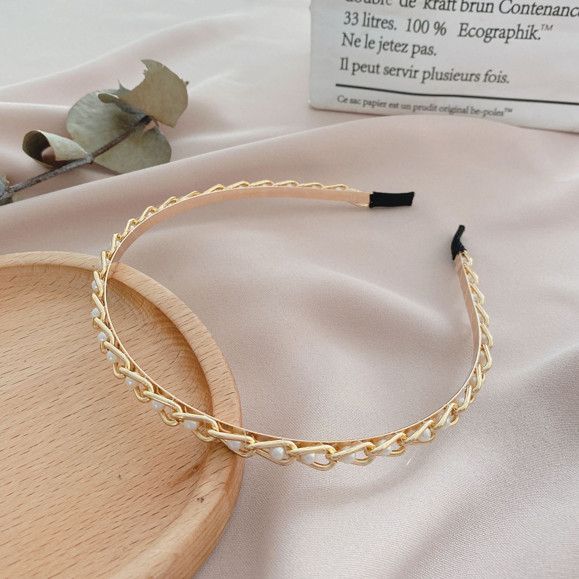 simple style round baroque pearls chain inlay pearl hair band