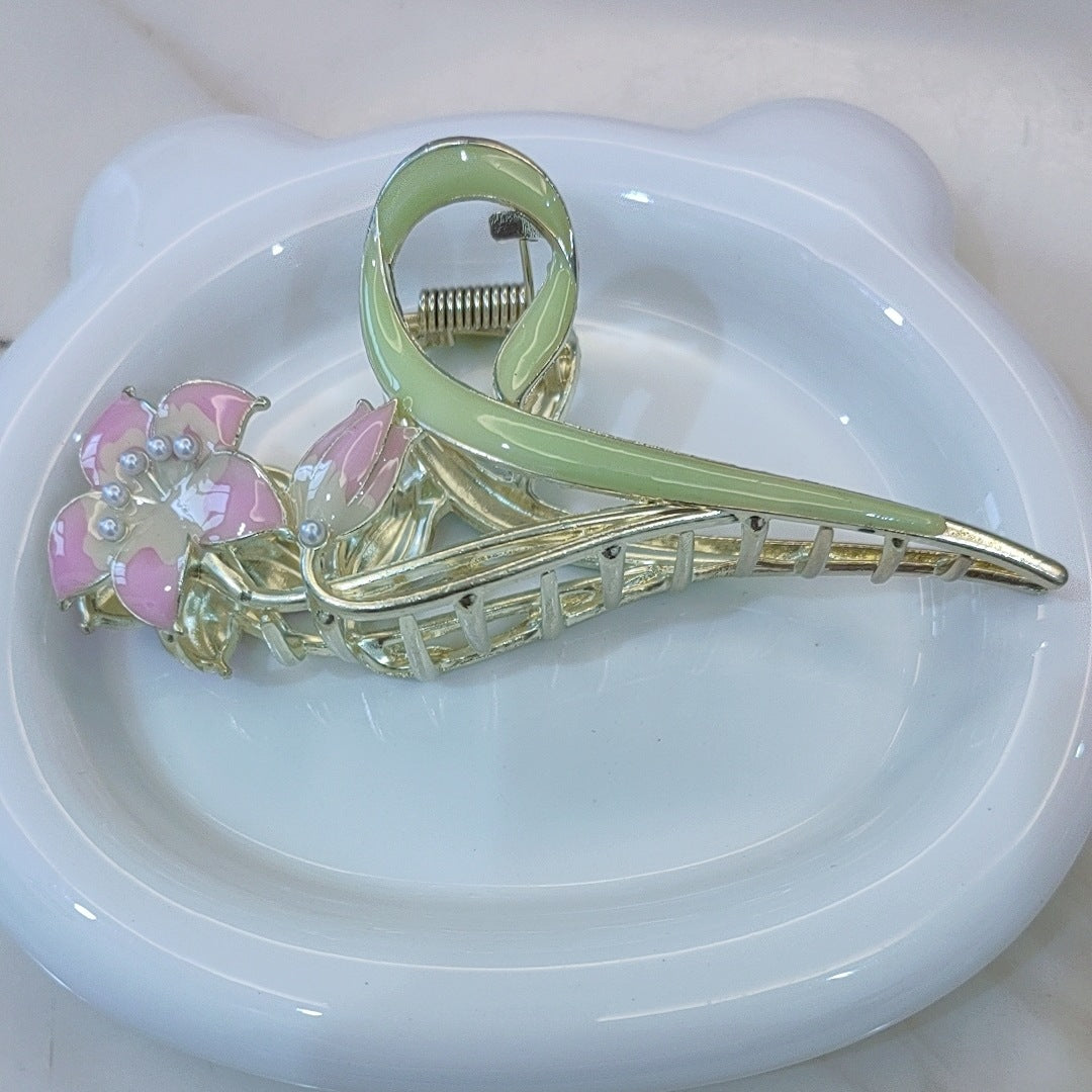 sweet flower alloy plating inlay artificial pearls hair claws