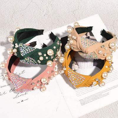 fashion solid color cloth inlay pearl hair band 1 piece