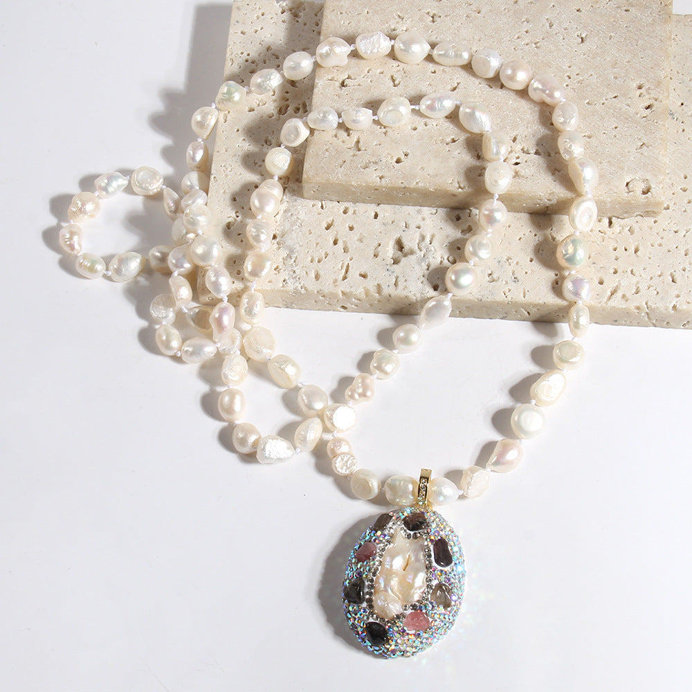 Elegant Vintage Style Geometric natural stone Beaded Chain Pendant Necklace In Bulk