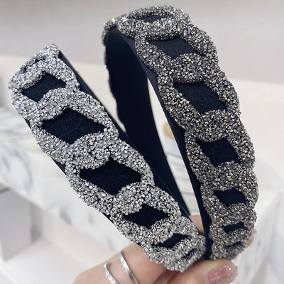 korean rhinestone chain mesh wide-sided hair band