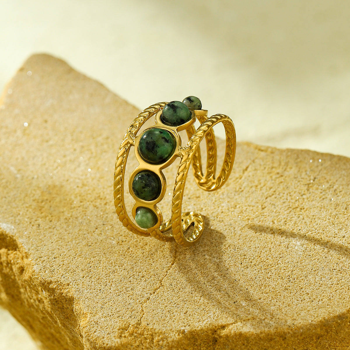 Jewelry Casual Simple Style Geometric 304 Stainless Steel Natural Stone Plating Open Rings