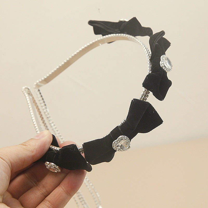 women's sweet shiny heart shape bow knot alloy tassel inlay rhinestones hair band