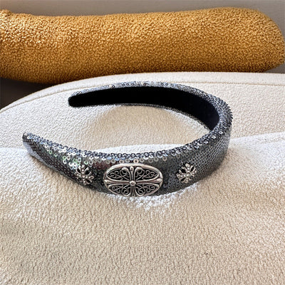 High-Grade French Headband  Internet Celebrity  Fengshui Diamond Letter H Hairpin Special-Interest Design Sequ Headband Hair Accessories