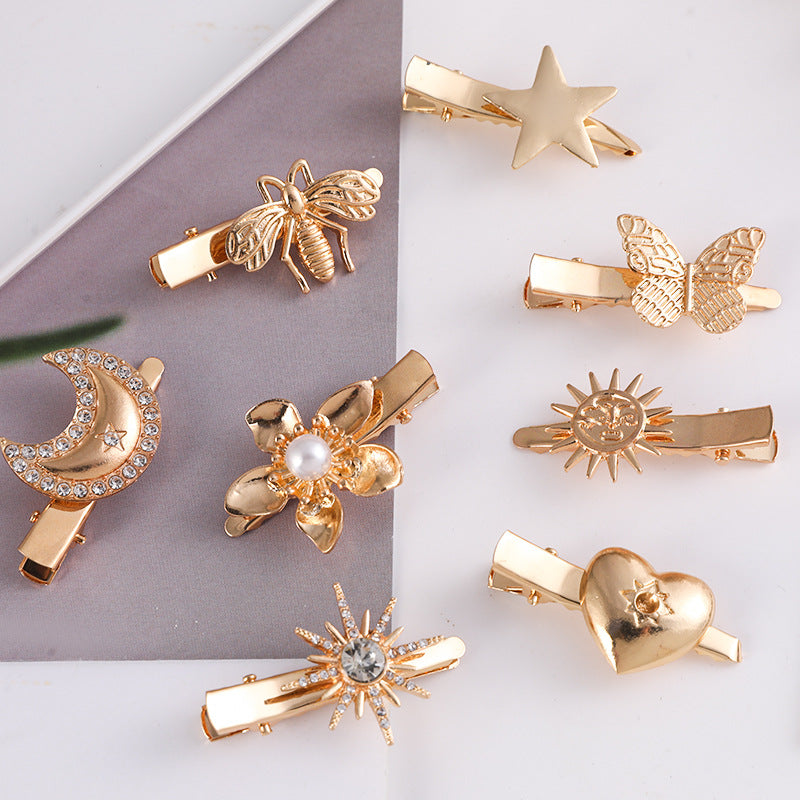 fashion moon butterfly metal handmade inlay artificial pearls artificial diamond hair clip 1 piece