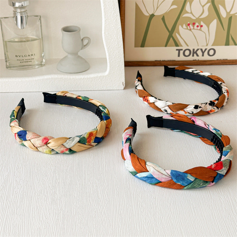 French Oil Painting Headband Female High Skull Top with Teeth Non-Slip Broken Hair Card Pressure Sweet out High Sense Hair Tie Headband