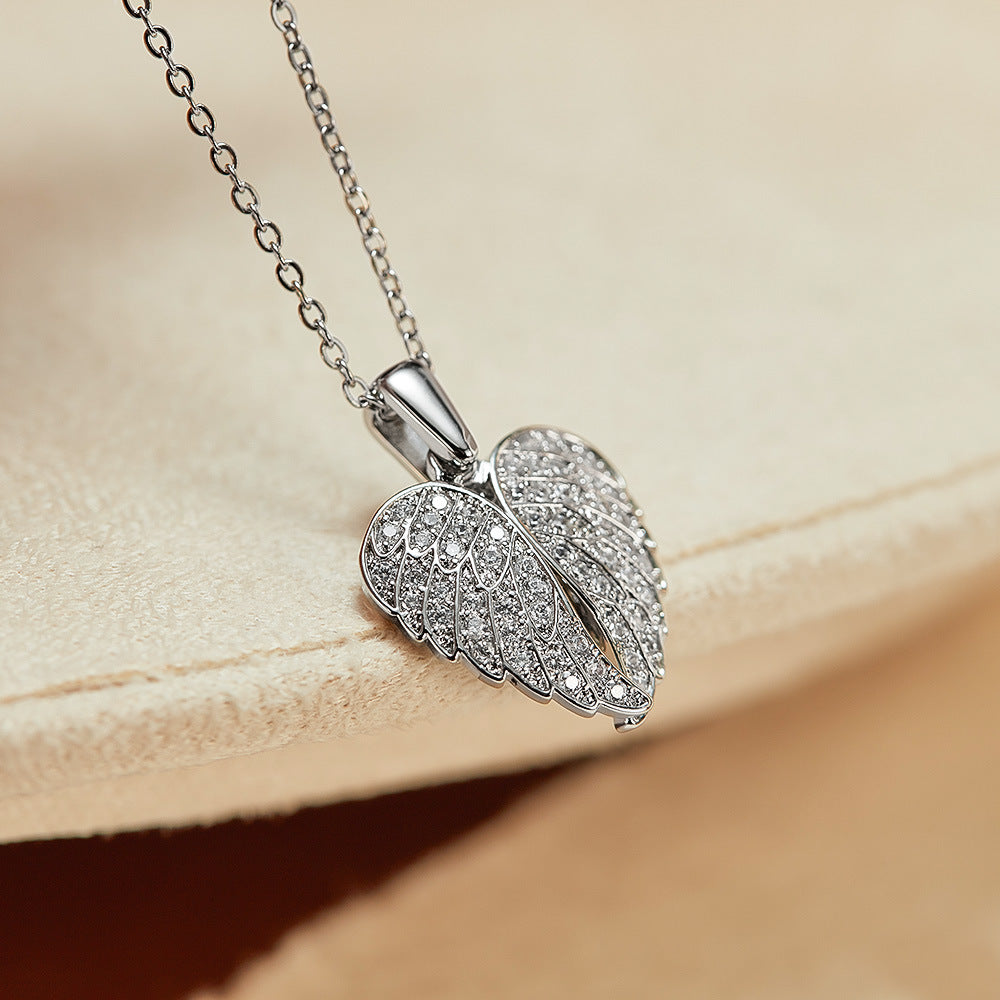 Jewelry Casual Elegant Heart Shape Wings 304 Stainless Steel Copper Zircon Pendant Necklace