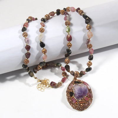 Bohemian Water Droplets natural stone Beaded Chain Pendant Necklace In Bulk