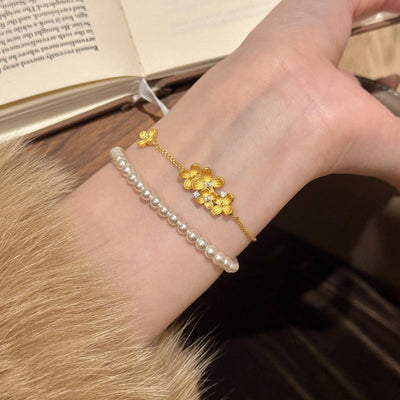 Light luxury retro brushed osmanthus diamond stud earrings bracelet necklace new Chinese style high-end exquisite jewelry set