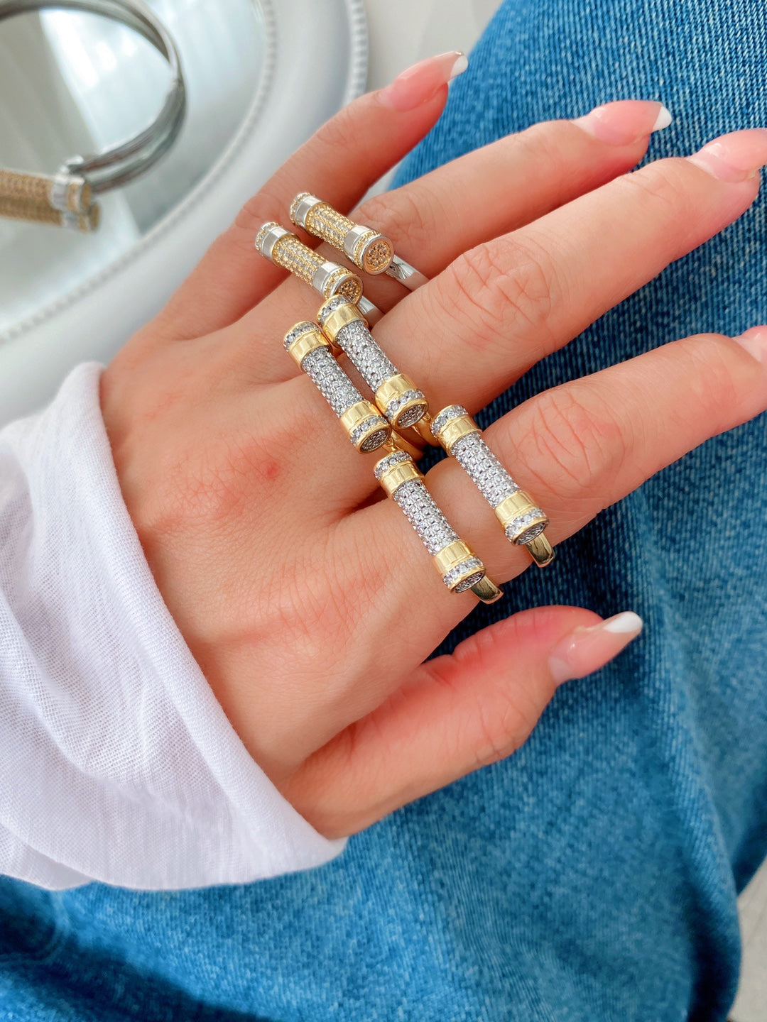 Jewelry Retro Classic Style Geometric Copper Zircon Mixed Metal Rings Bracelets