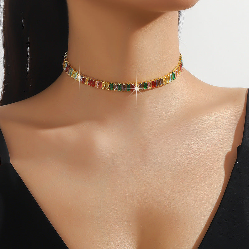 Copper Inlay Geometric Zircon Necklace