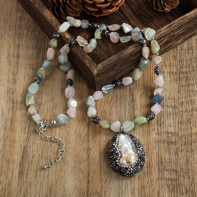 Vintage Style Vacation Geometric natural stone Beaded Chain Pendant Necklace In Bulk