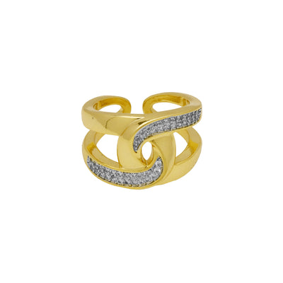 Jewelry IG Style Geometric Copper Zircon 18K Gold Plated Mixed Metal Inlay Open Rings