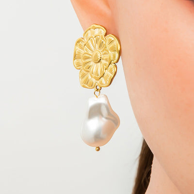 1 Pair Simple Style Commute Heart Shape Flower Bow Knot Plating 304 Stainless Steel Drop Earrings