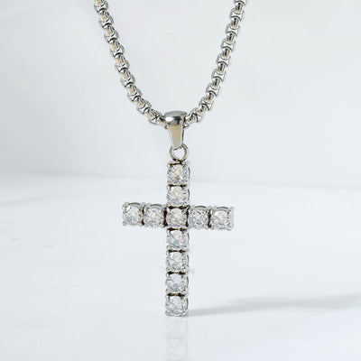 Jewelry IG Style Shiny Cross Titanium Steel Zircon Polishing Inlay Pendant Necklace
