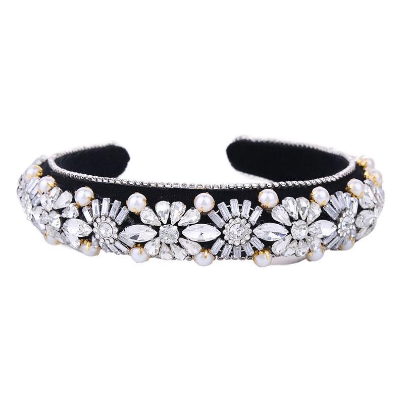 retro flower cloth inlay rhinestones hair band