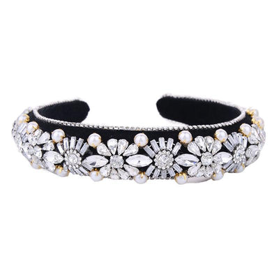 retro flower cloth inlay rhinestones hair band