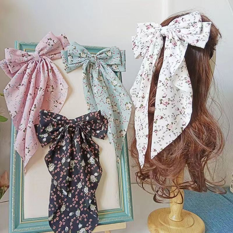 Women's Sweet Pastoral Bow Knot Cloth Floral Hair Claws