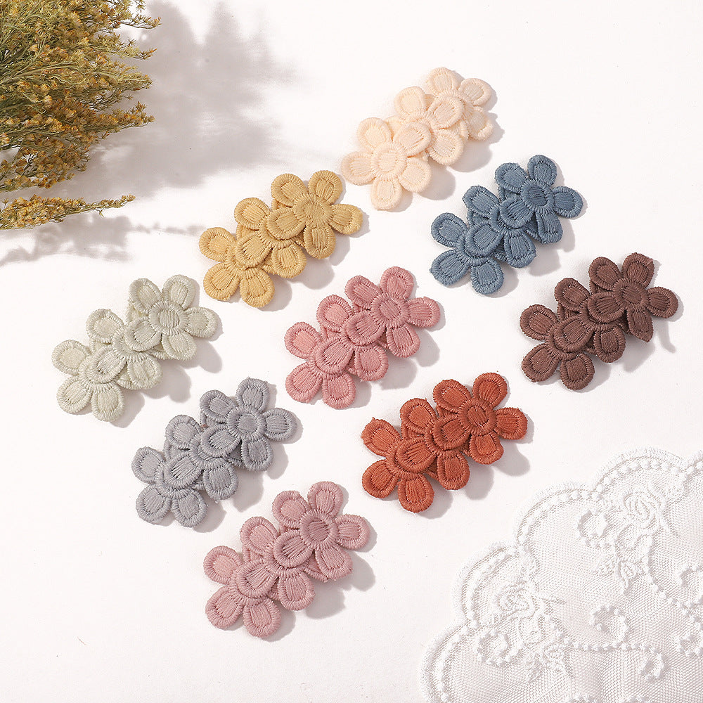 SUNFLOWER Embroidered Flower Children's Hair Accessories BB Clip Autumn and Winter Bang Clip Fabric Handmade Hair Clips 4204