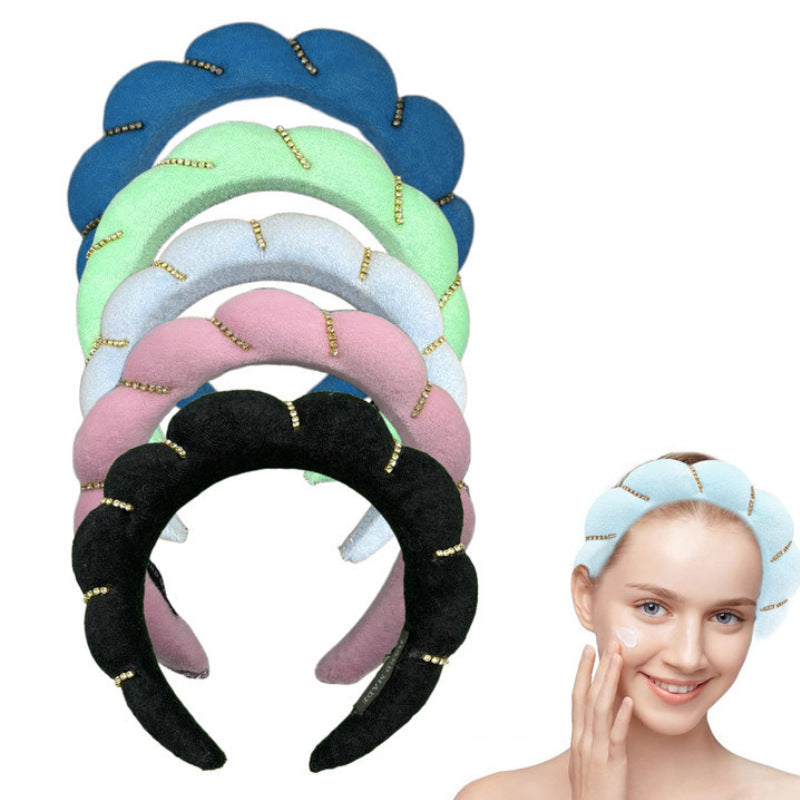 simple style color block towel velvet hair band