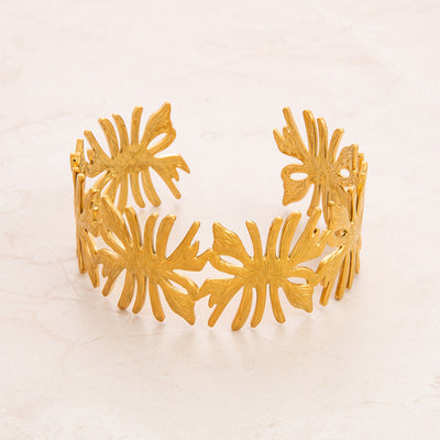 Casual Retro Leaves Flower 304 Stainless Steel Cuff Bracelets In Bulk