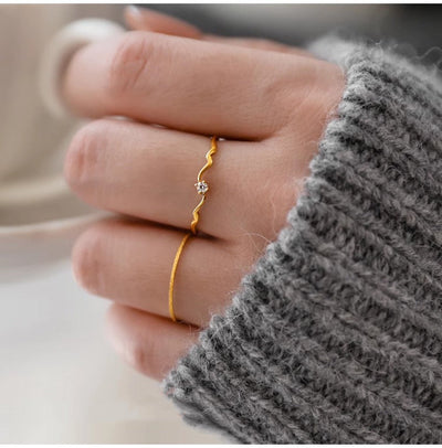 Jewelry Lady Geometric Titanium Steel Zircon Inlay Rings