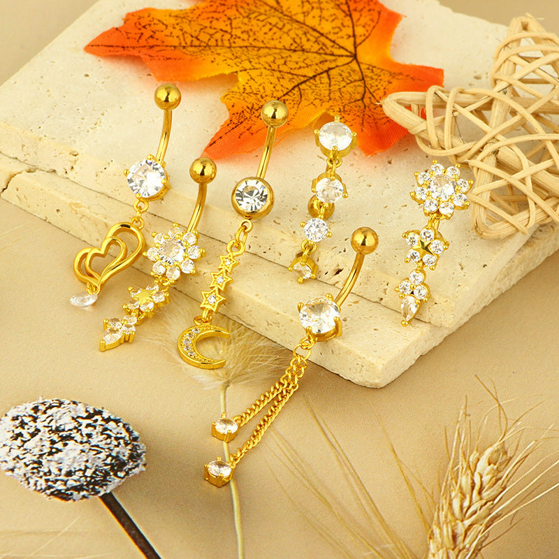 1 Piece Belly Rings Simple Style Shiny Round Heart Shape Bow Knot 316L Stainless Steel  Inlay Zircon