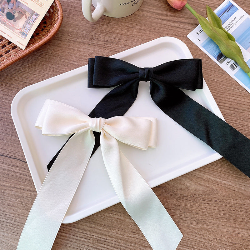 Sweet Ballet Style Satin Double Layer Big Bow Hairpin Spring Clip Streamer Elegant Girls Princess Hairstyle Hair Accessories