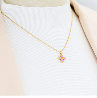 Jewelry Casual Retro French Style Leaf Flower Titanium Steel Enamel Pendant Necklace